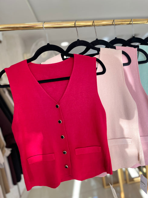 Button Down V-Neck Knitted Vest
